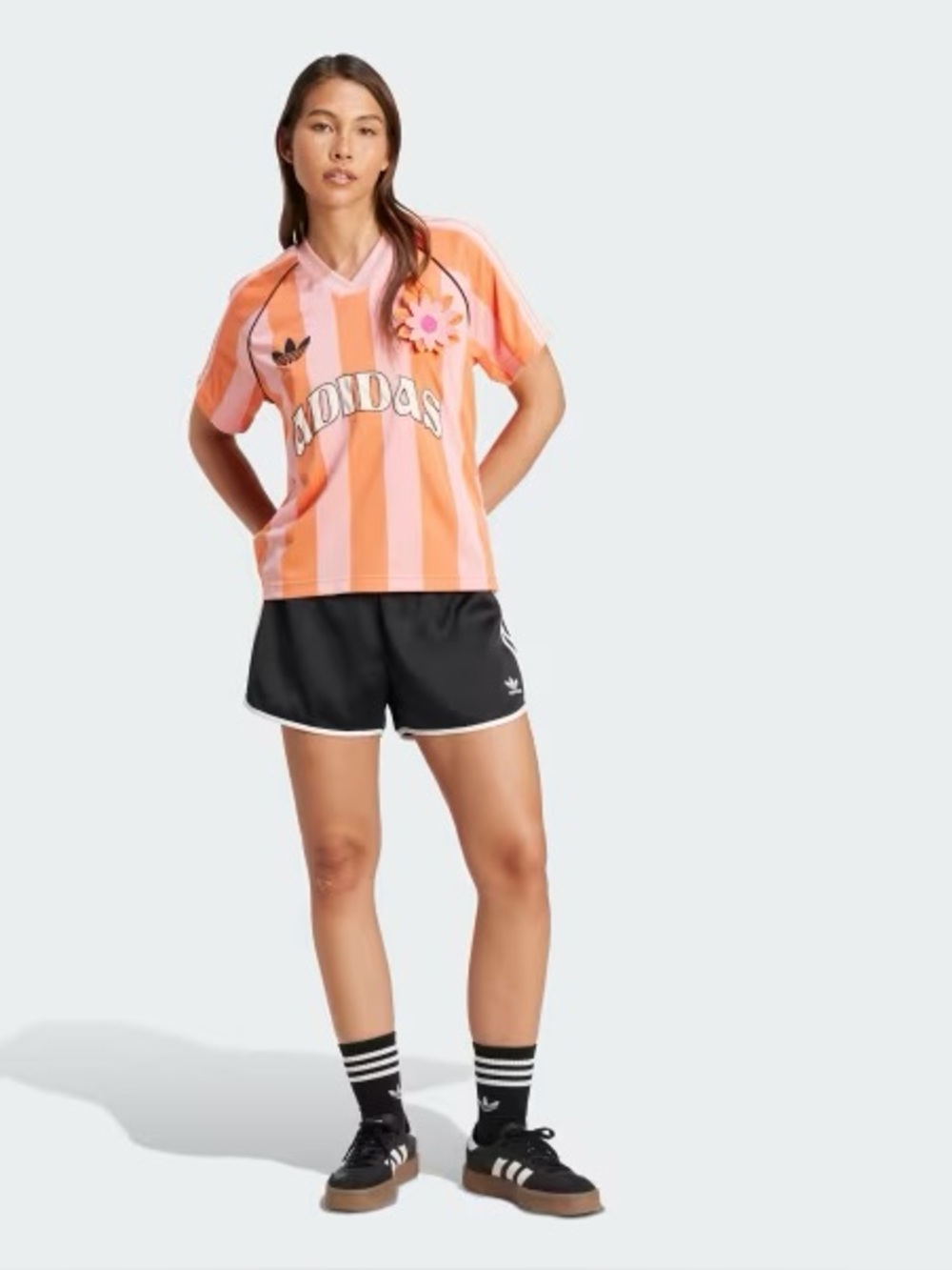 adidas Coral Pink & Peach Striped Athletic Jersey